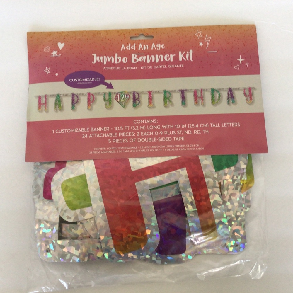 HAPPY BIRTHDAY CUSTOMIZABLE BANNER NWT